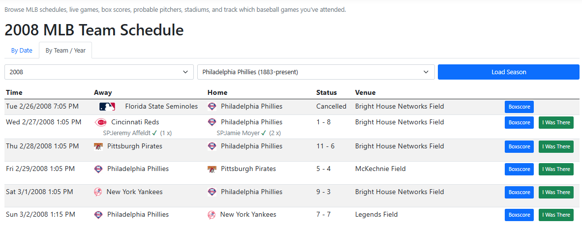 MLB daily schedule explorer
