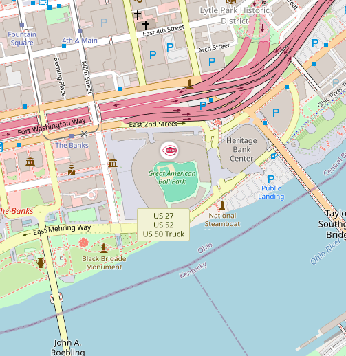 Zoomed baseball stadium map detail